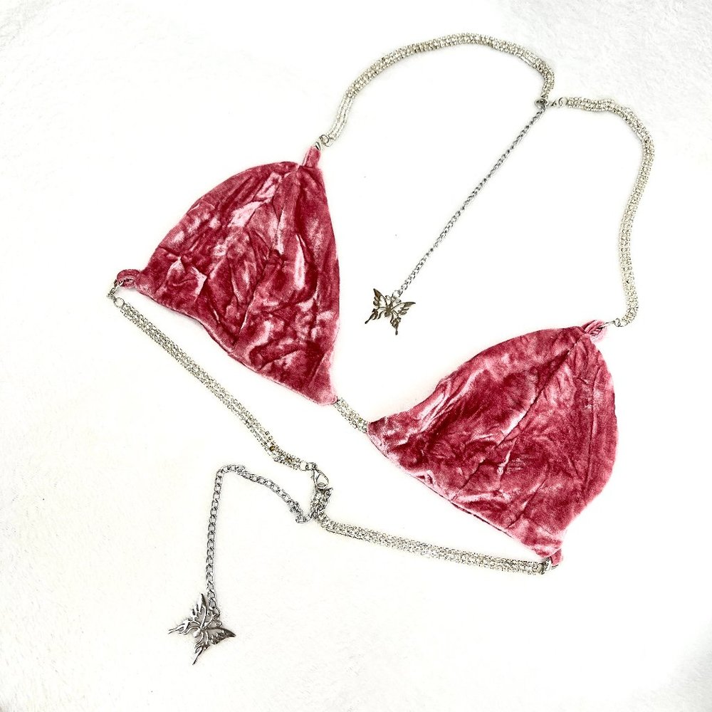 Shein velvet rhinestone/chain bra Rave festival burning man M
